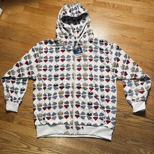 NWT Y2K Vtg Blue Ocean BO All Over Graphic Crowns & Diamonds Hoodie Sz 2XL